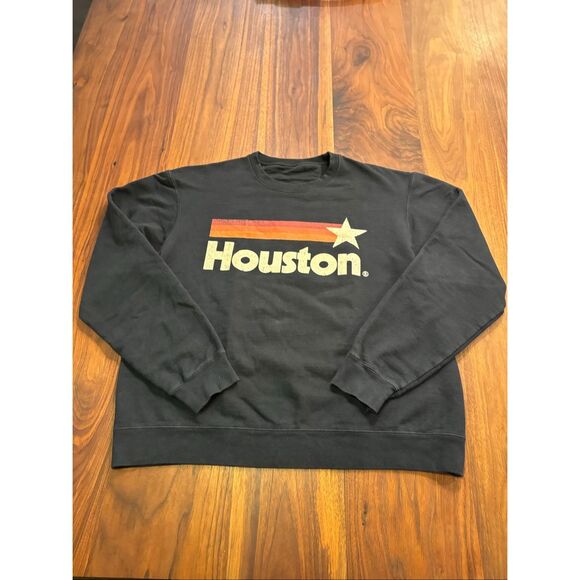 Houston Women's Black Crew Neck Graphic Stripe Strong Sweatshirt Medium - Picture 1 of 5
